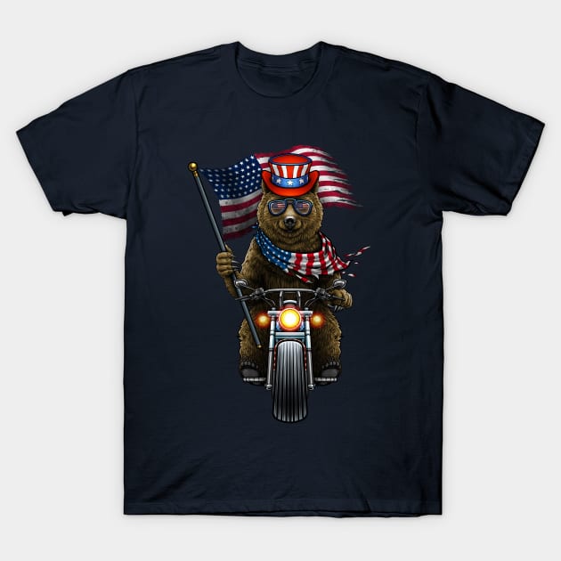 American flag  Bear motorcycle T-Shirt by LillyRise